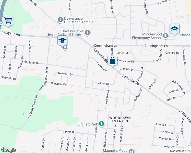 map of restaurants, bars, coffee shops, grocery stores, and more near 423 Cook Drive in Clarksville