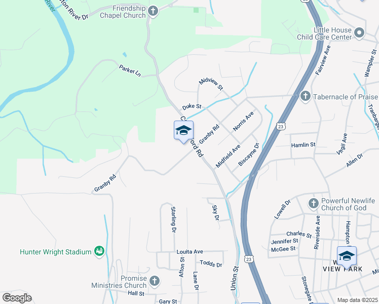 map of restaurants, bars, coffee shops, grocery stores, and more near 1785 Granby Road in Kingsport