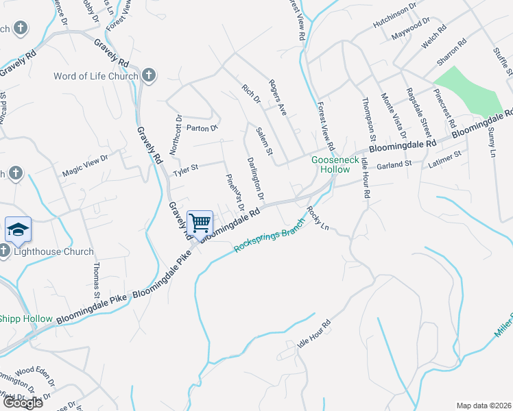 map of restaurants, bars, coffee shops, grocery stores, and more near 1507 Bloomingdale Road in Kingsport