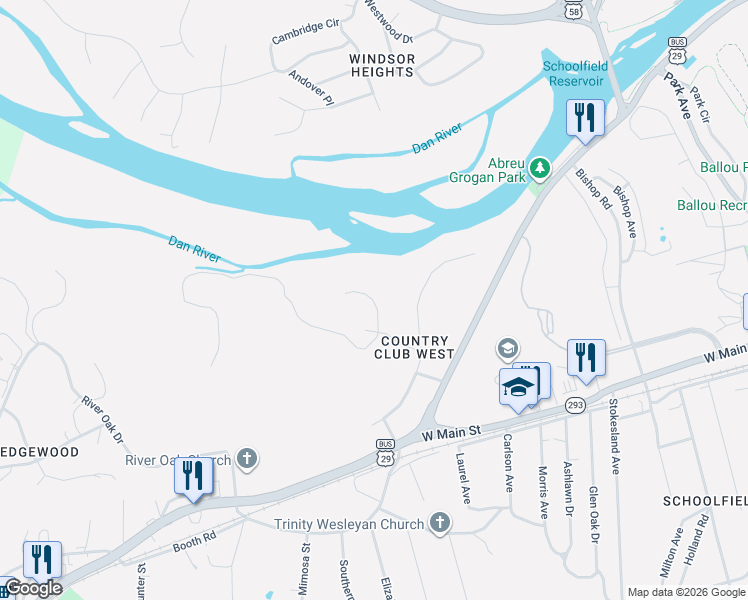 map of restaurants, bars, coffee shops, grocery stores, and more near 110 Beccan Court in Danville