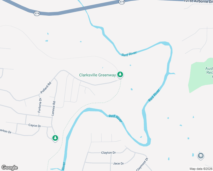 map of restaurants, bars, coffee shops, grocery stores, and more near 1055 Pollard Road in Clarksville
