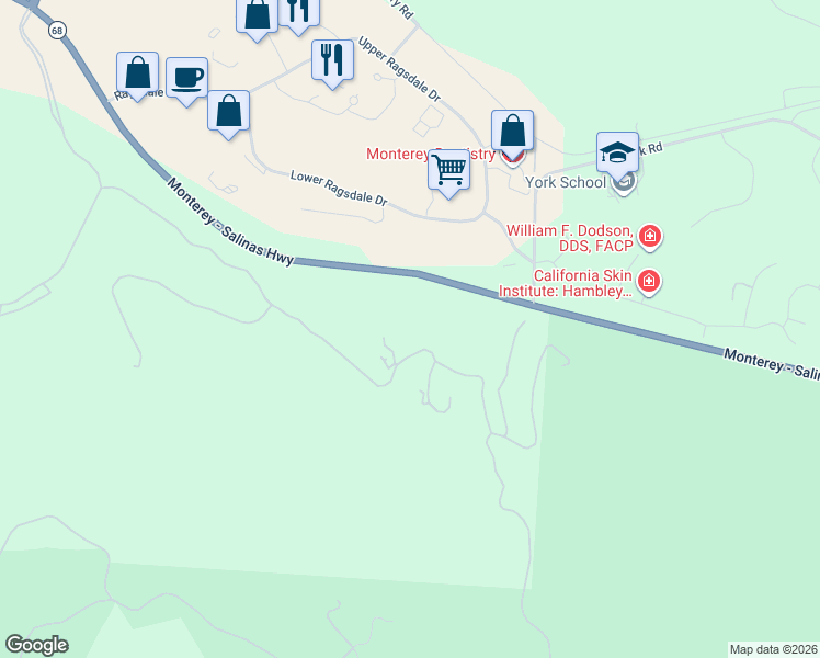 map of restaurants, bars, coffee shops, grocery stores, and more near 8330 Vista Monterra in Monterey