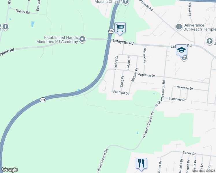 map of restaurants, bars, coffee shops, grocery stores, and more near 581 Caskey Drive in Clarksville