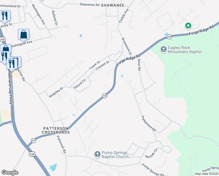 map of restaurants, bars, coffee shops, grocery stores, and more near 519 Forge Ridge Road in Harrogate