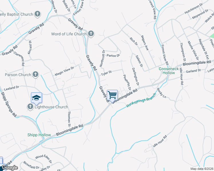 map of restaurants, bars, coffee shops, grocery stores, and more near 1015 Gravely Rd in Kingsport