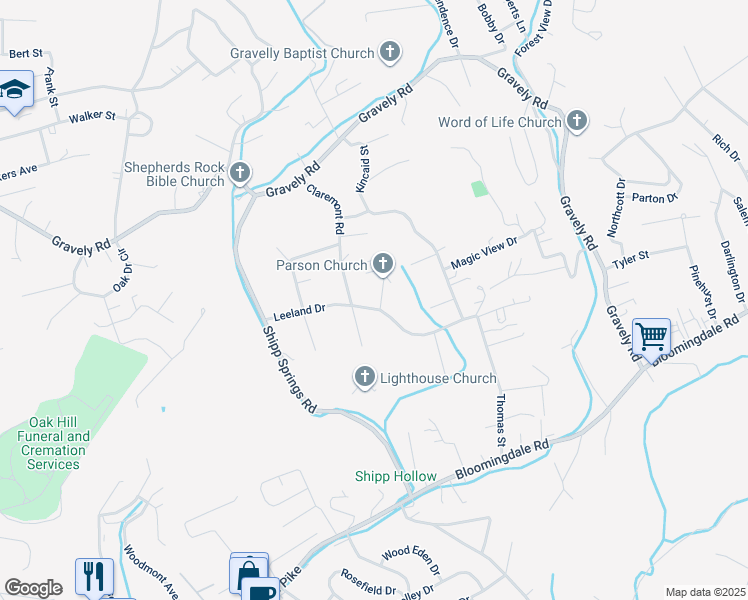 map of restaurants, bars, coffee shops, grocery stores, and more near 315 Parsons Drive in Kingsport