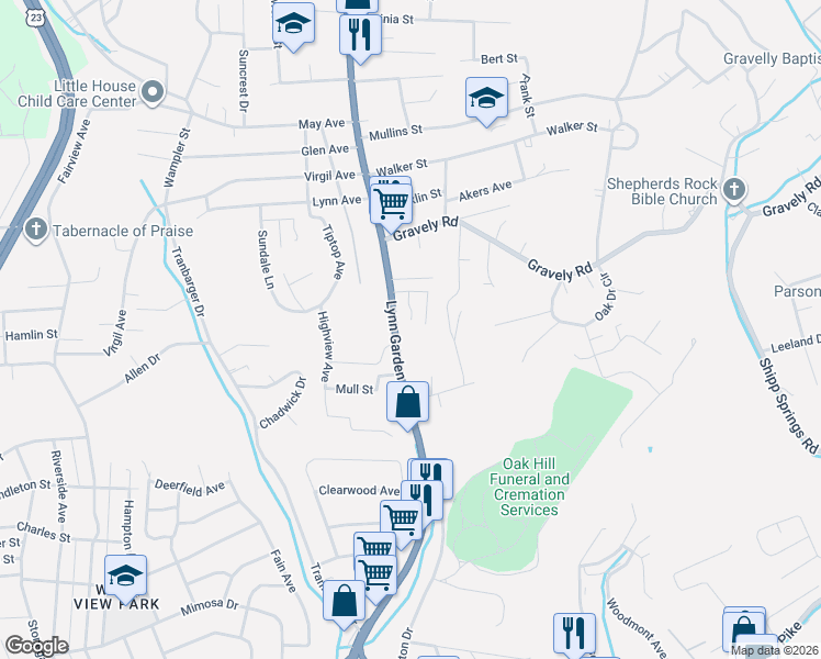 map of restaurants, bars, coffee shops, grocery stores, and more near 985 Lynn Garden Drive in Kingsport