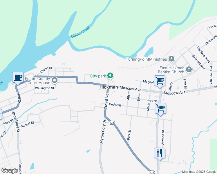 map of restaurants, bars, coffee shops, grocery stores, and more near in Hickman