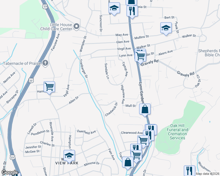 map of restaurants, bars, coffee shops, grocery stores, and more near 841 Tiptop Avenue in Kingsport