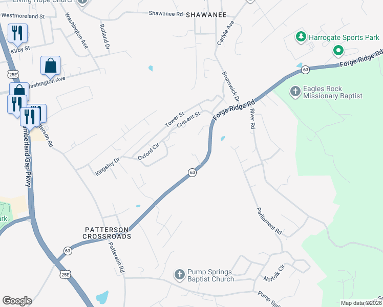 map of restaurants, bars, coffee shops, grocery stores, and more near 513 Forge Ridge Road in Harrogate