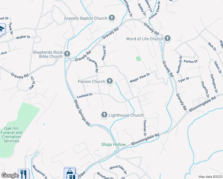 map of restaurants, bars, coffee shops, grocery stores, and more near 315 Parsons Drive in Kingsport
