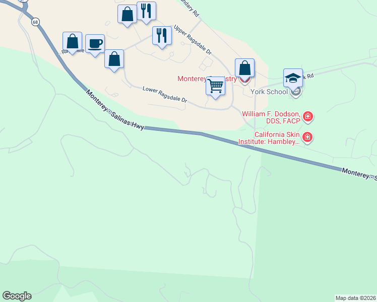 map of restaurants, bars, coffee shops, grocery stores, and more near 8330 Vista Monterra in Monterey