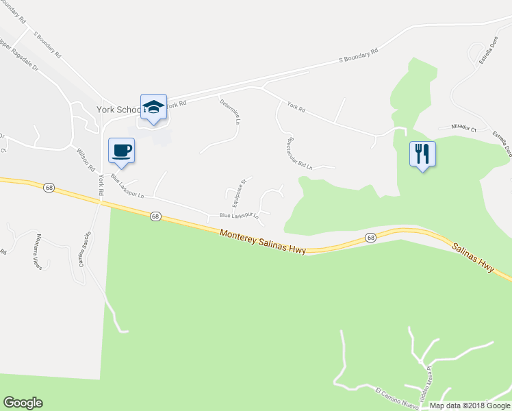 map of restaurants, bars, coffee shops, grocery stores, and more near 22690 Gallant Fox Road in Monterey