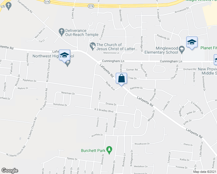 map of restaurants, bars, coffee shops, grocery stores, and more near 362A Ryder Avenue in Clarksville