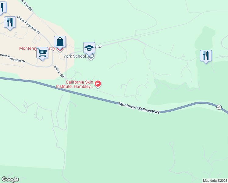 map of restaurants, bars, coffee shops, grocery stores, and more near 9871 Blue Larkspur Lane in Monterey