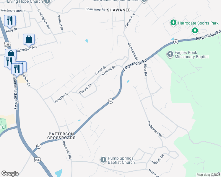 map of restaurants, bars, coffee shops, grocery stores, and more near 513 Forge Ridge Rd in Harrogate