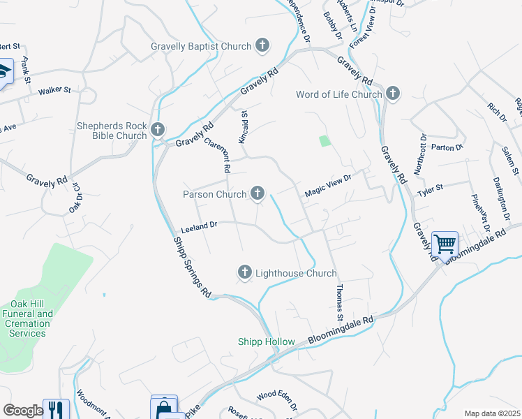 map of restaurants, bars, coffee shops, grocery stores, and more near 315 Parsons Drive in Kingsport