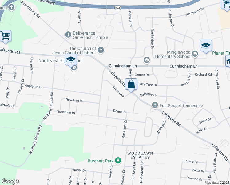 map of restaurants, bars, coffee shops, grocery stores, and more near 405 Cook Drive in Clarksville