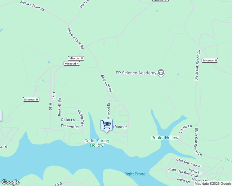 map of restaurants, bars, coffee shops, grocery stores, and more near 418 Briar Cliff Road in Lampe