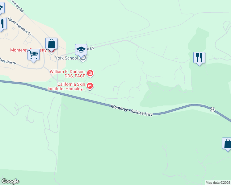 map of restaurants, bars, coffee shops, grocery stores, and more near 22690 Equipoise Street in Monterey