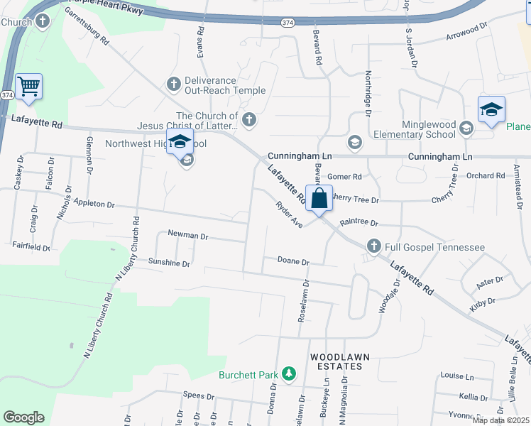 map of restaurants, bars, coffee shops, grocery stores, and more near 405 Cook Drive in Clarksville