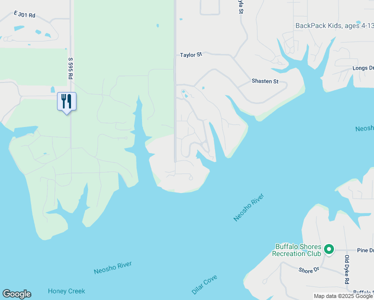 map of restaurants, bars, coffee shops, grocery stores, and more near 1435 Melody Lane in Grove