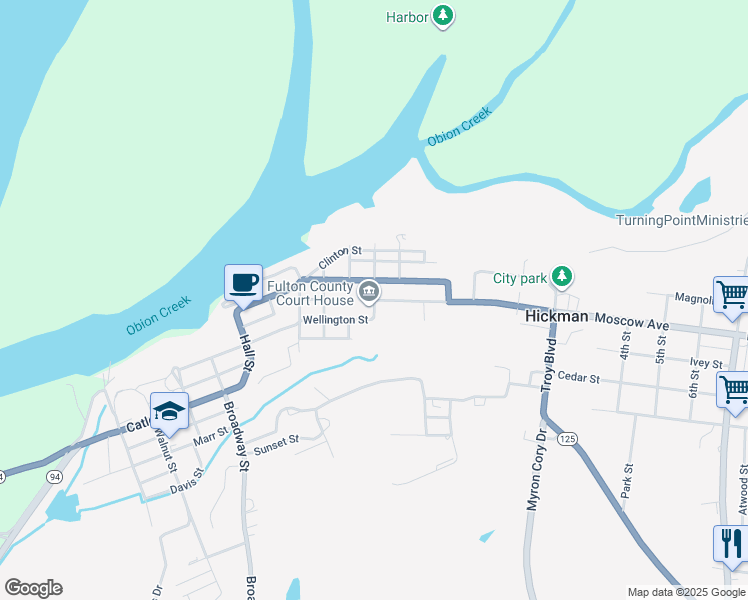map of restaurants, bars, coffee shops, grocery stores, and more near 309 Wellington Street in Hickman