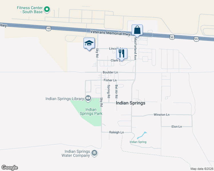 map of restaurants, bars, coffee shops, grocery stores, and more near 721 Spring Road in Indian Springs