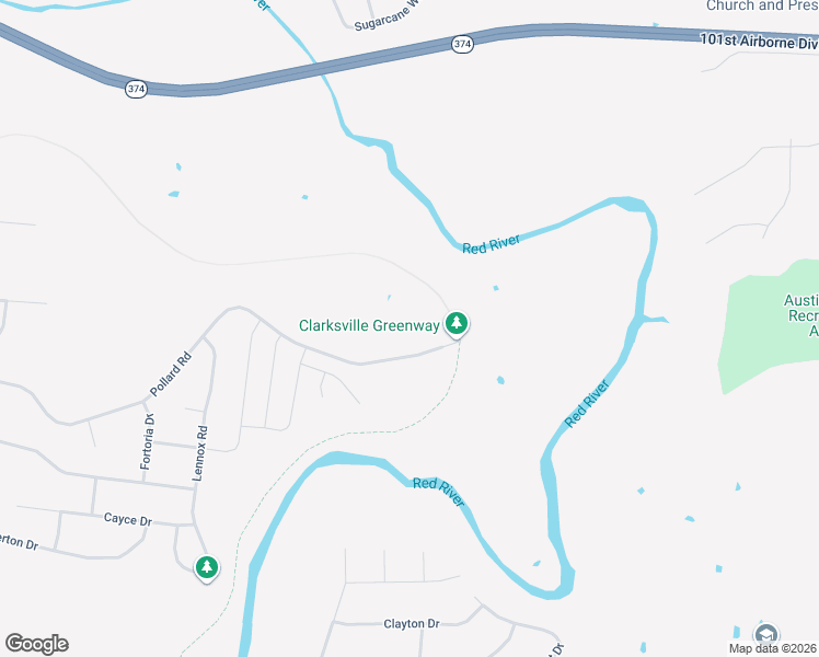 map of restaurants, bars, coffee shops, grocery stores, and more near 1055 Pollard Road in Clarksville