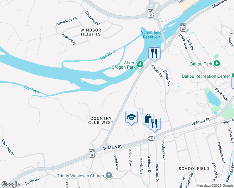 map of restaurants, bars, coffee shops, grocery stores, and more near 466 Country Club Drive in Danville