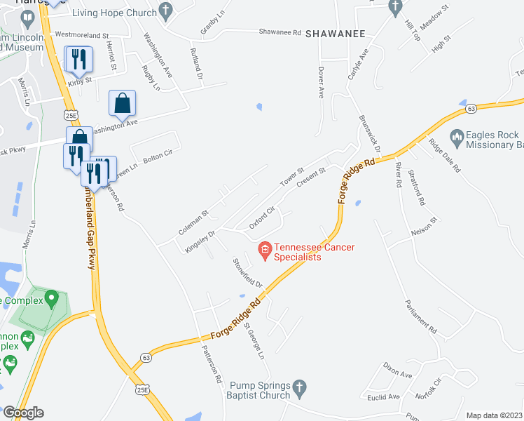 map of restaurants, bars, coffee shops, grocery stores, and more near 187 Oxford Circle in Harrogate