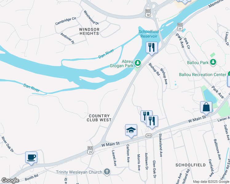 map of restaurants, bars, coffee shops, grocery stores, and more near 466 Country Club Drive in Danville