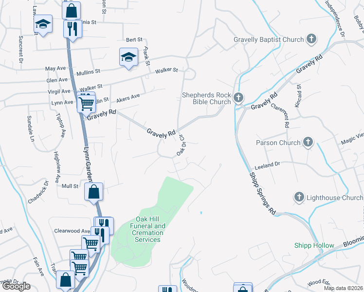 map of restaurants, bars, coffee shops, grocery stores, and more near 1061 Oak Drive Circle in Kingsport