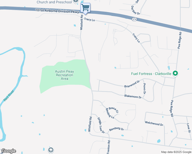 map of restaurants, bars, coffee shops, grocery stores, and more near 587 Briarwood Drive in Clarksville