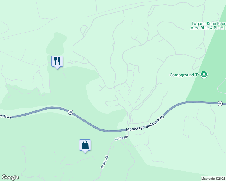 map of restaurants, bars, coffee shops, grocery stores, and more near 102 Via Del Milagro in Monterey