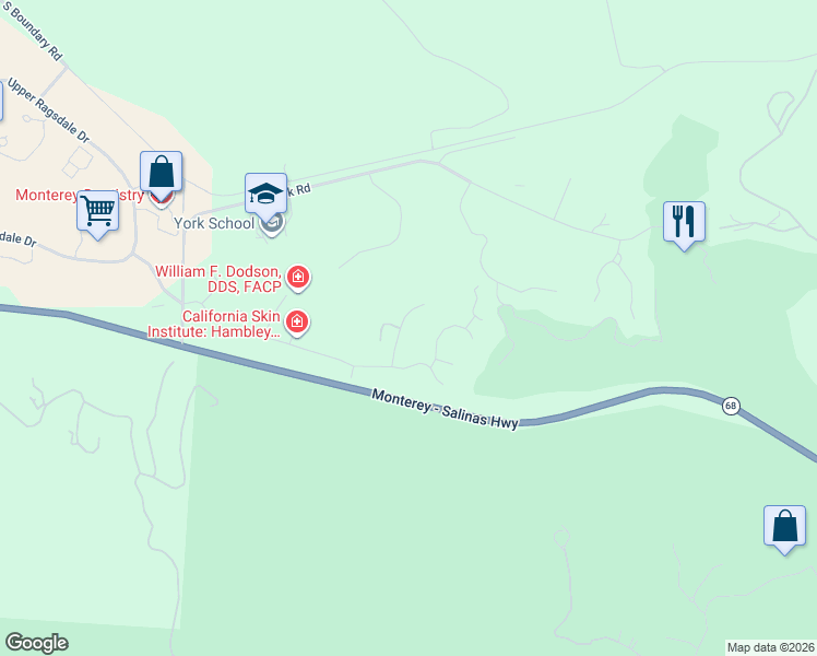 map of restaurants, bars, coffee shops, grocery stores, and more near 22690 Equipoise Street in Monterey