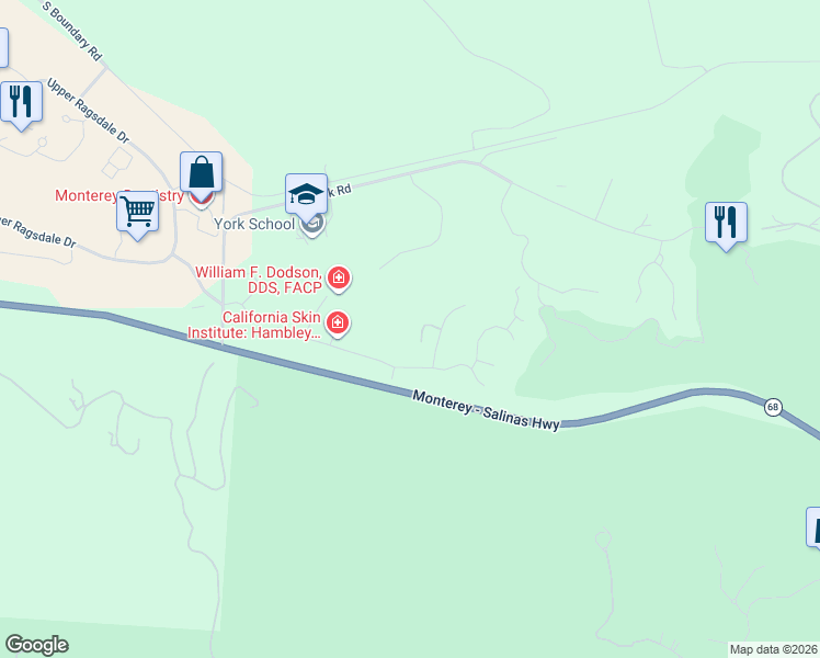 map of restaurants, bars, coffee shops, grocery stores, and more near 9871 Blue Larkspur Lane in Monterey