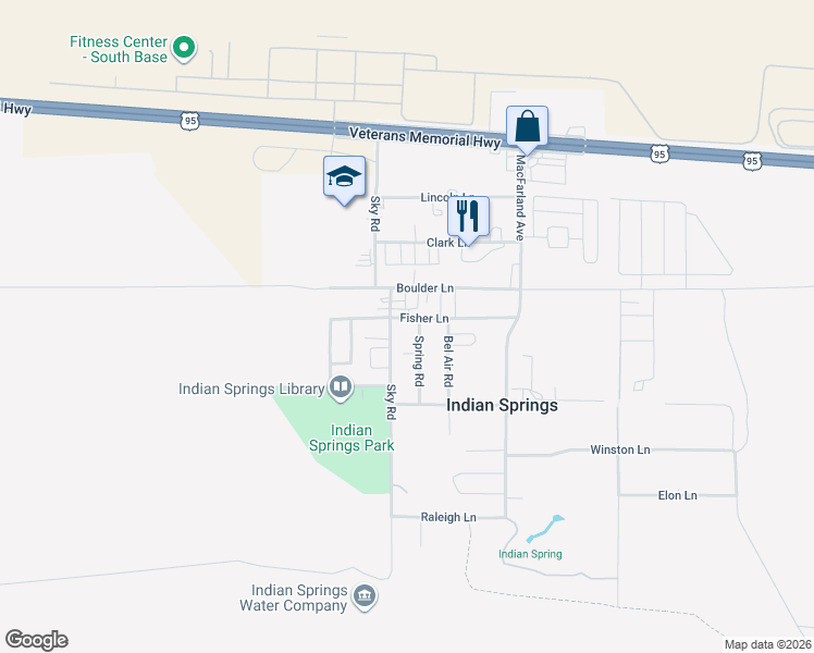 map of restaurants, bars, coffee shops, grocery stores, and more near 721 Spring Road in Indian Springs