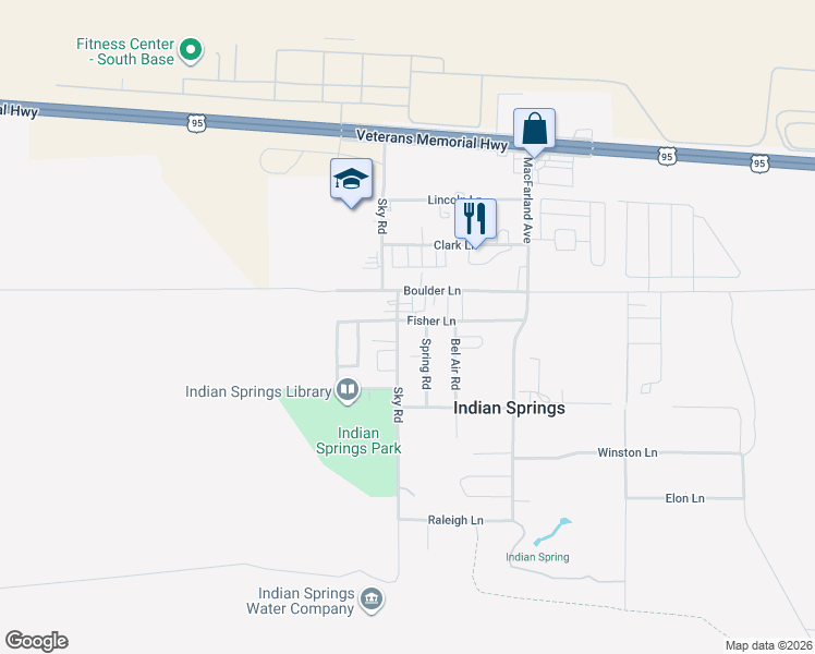 map of restaurants, bars, coffee shops, grocery stores, and more near 664 Sky Road in Indian Springs