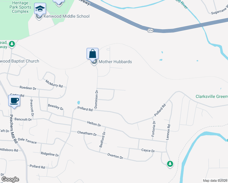 map of restaurants, bars, coffee shops, grocery stores, and more near 611 Granger Lane in Clarksville