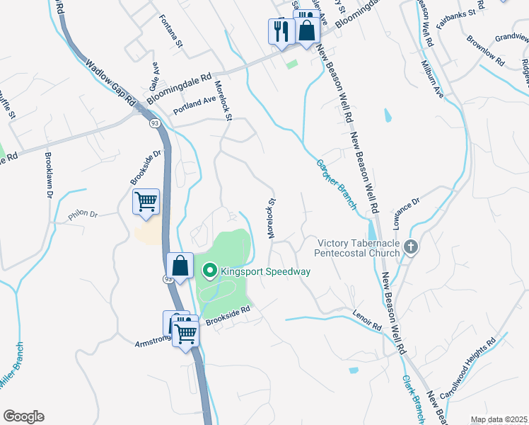 map of restaurants, bars, coffee shops, grocery stores, and more near 371 Morelock Street in Kingsport