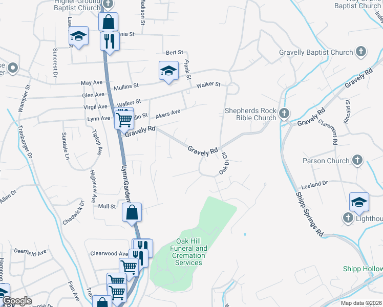map of restaurants, bars, coffee shops, grocery stores, and more near 253 Gravely Road in Kingsport