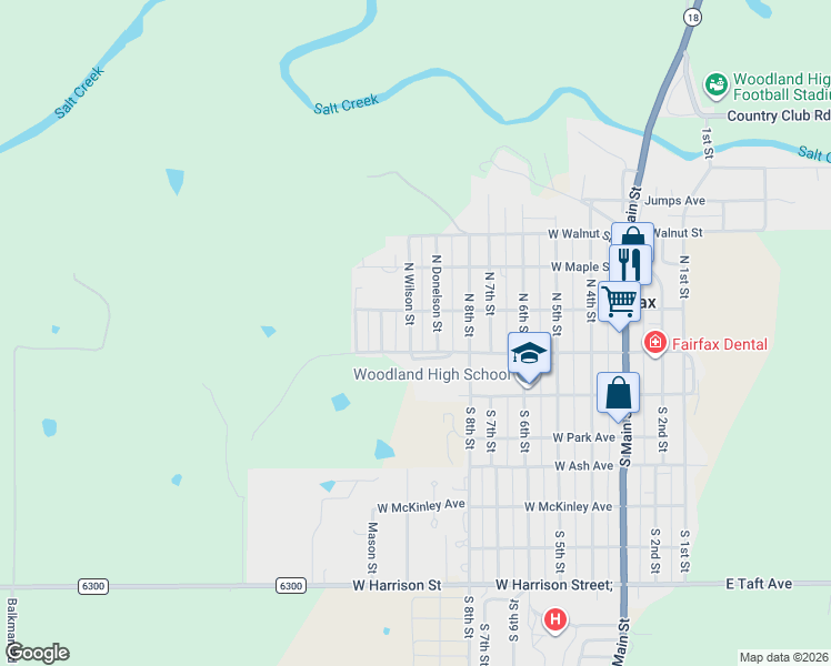 map of restaurants, bars, coffee shops, grocery stores, and more near 252 North Wilson Street in Fairfax