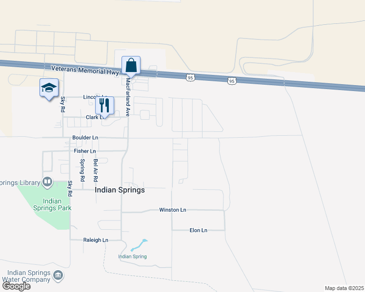 map of restaurants, bars, coffee shops, grocery stores, and more near 602 Virginia in Indian Springs