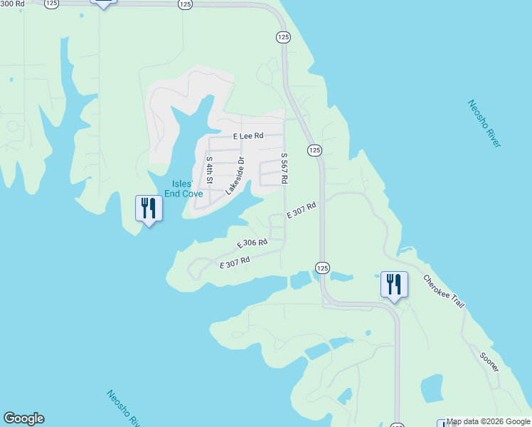 map of restaurants, bars, coffee shops, grocery stores, and more near 56450 East 306 Road in Monkey Island