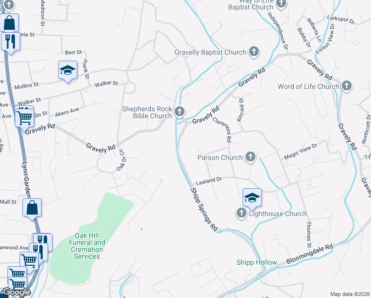 map of restaurants, bars, coffee shops, grocery stores, and more near 245 Shipp Springs Road in Kingsport