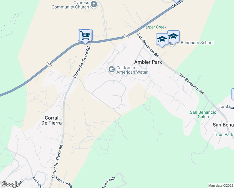 map of restaurants, bars, coffee shops, grocery stores, and more near 24260 Pheasant Court in Salinas