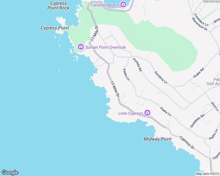 map of restaurants, bars, coffee shops, grocery stores, and more near 3180 17 Mile Drive in Del Monte Forest