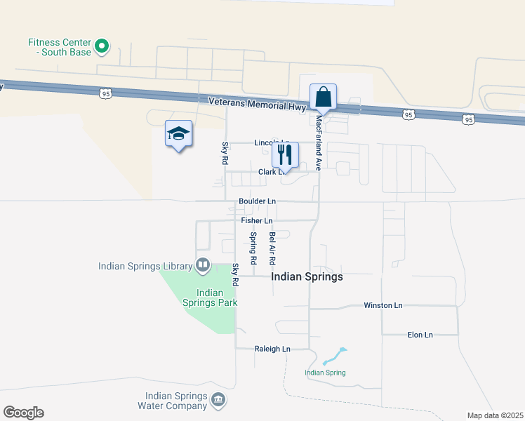map of restaurants, bars, coffee shops, grocery stores, and more near 22 Boulder Lane in Indian Springs