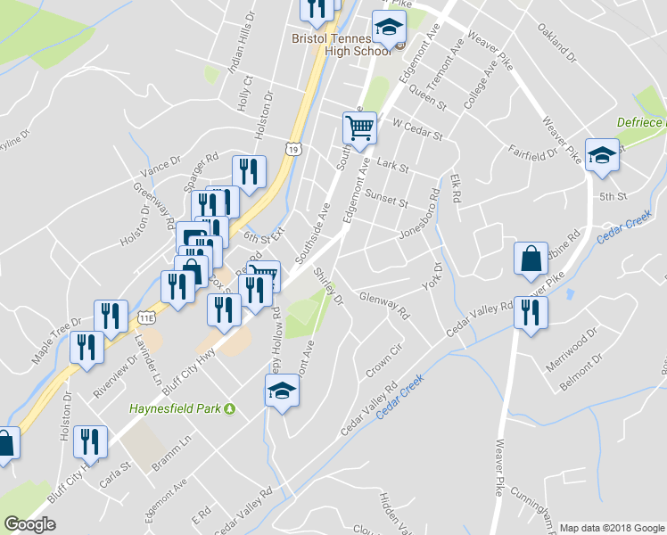 map of restaurants, bars, coffee shops, grocery stores, and more near 1854 Edgemont Avenue in Bristol